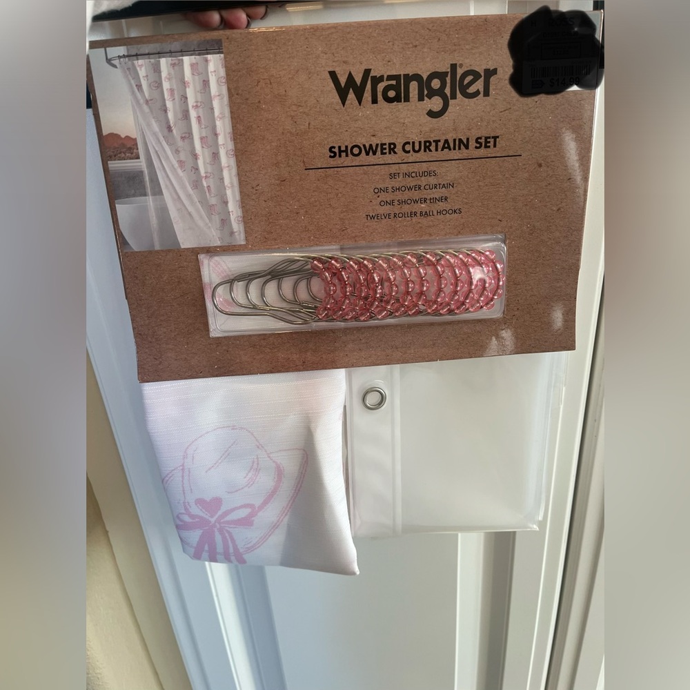 Wrangler Shower Curtain Set with Pink Roller Hooks